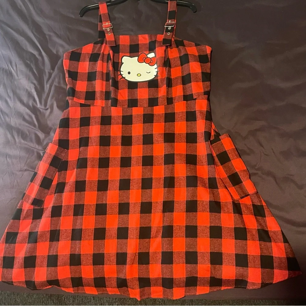 2 XL Shein Black & Red Plaid Hello Kitty Dress - Picture 13 of 16